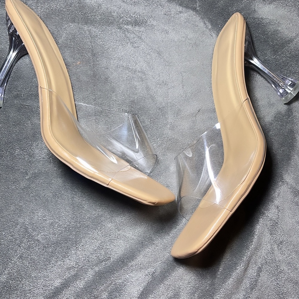 Fashion Sandals For Women, Clear Strap Pyramid Heeled Mule Sandals